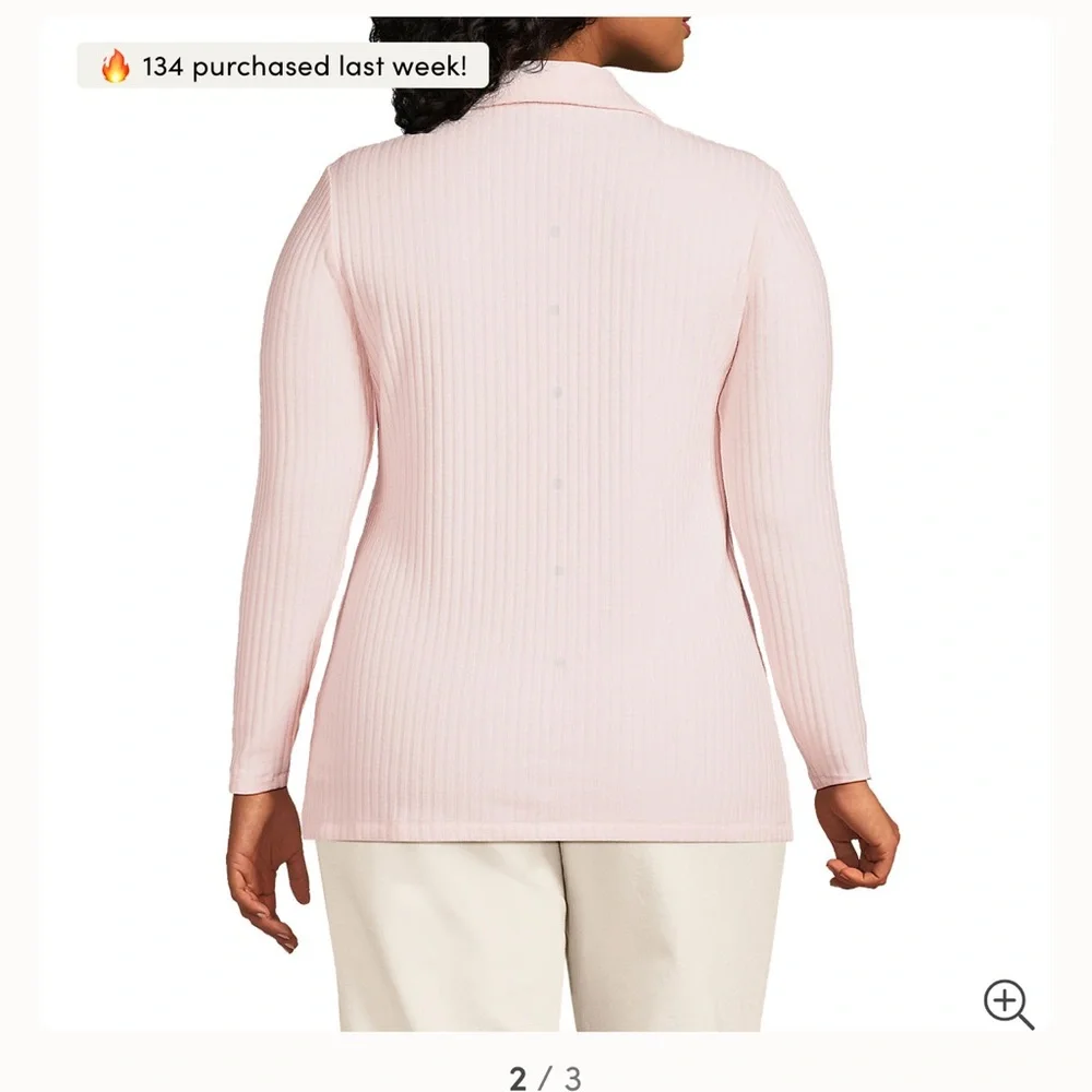 Lands’ End women’s Long Sleeve Wide Rib Button Front Polo, small, NWOT - Picture 7 of 12